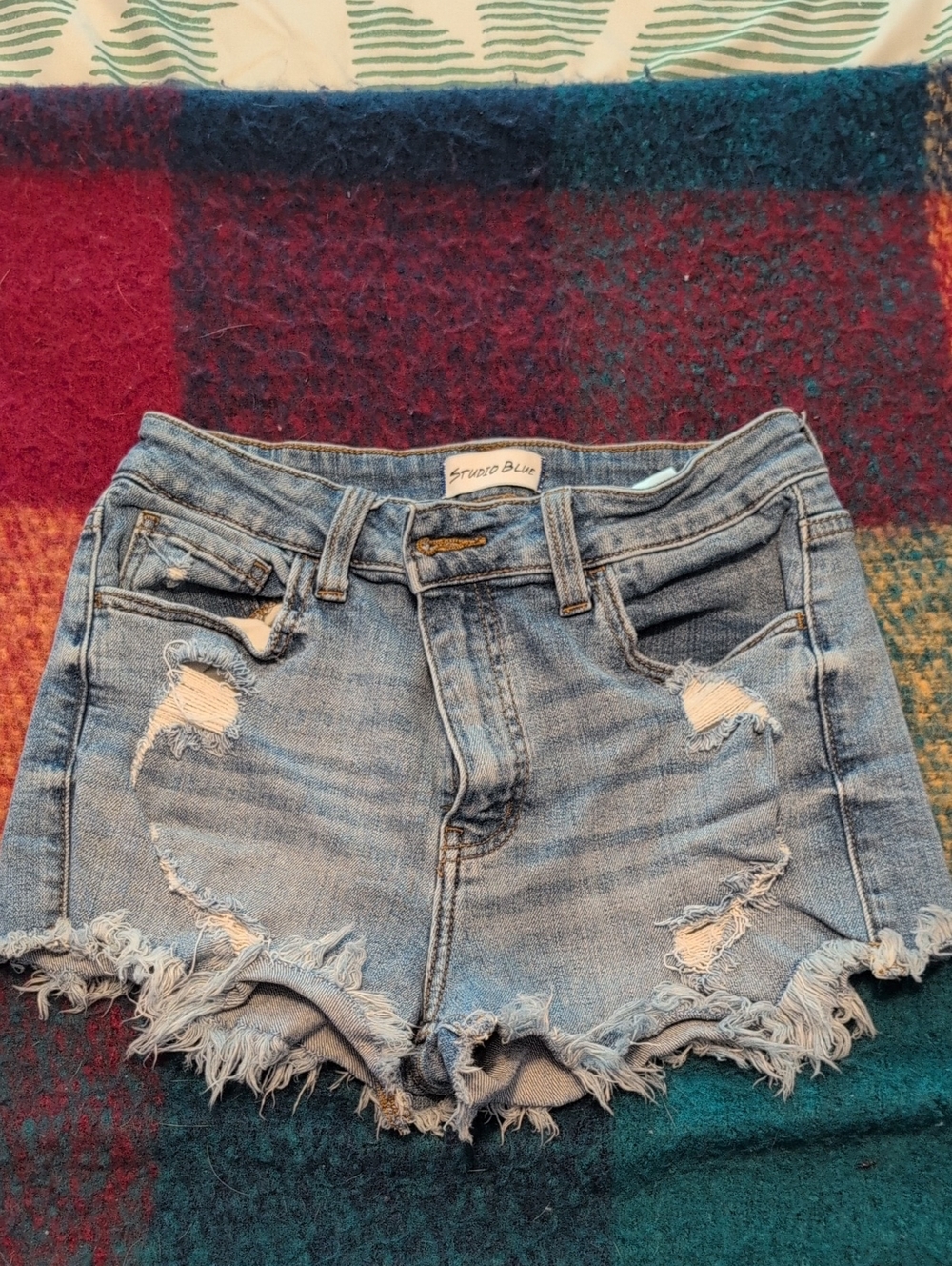 Studio Light Wash Distressed Denim Cutoff Shorts